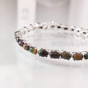 Bracelet pour femme en opale noire naturelle, pierre de naissance d'octobre, bijoux faits à la main pour mariage, Noël, bracelet en argent sterling 925 - Product Image 1