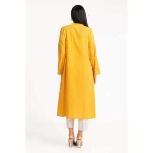 Camisa Jacquard Teñida de Amarillo para Mujer, Estilo Vintage, Popelina de Seda y Algodón, Logotipo Bordado, Transpirable, Manga Media, Talla XL, para Otoño - Product Image 4