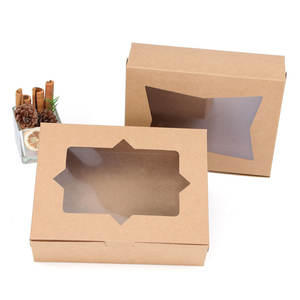 10/pcs boîte à pâtisserie visuelle pour fenêtre, boîte à Dessert pour produits de boulangerie, boîte-cadeau en papier Kraft, avec couvercle, cadeau de mariage, boîte d'assemblage Simple - Product Image 5
