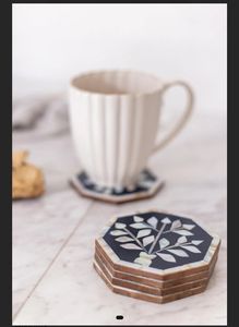 India's Hand-Crafted Mother of Pearl Resin Inlay <b>Coasters</b> by Craft Emporium Available in Multiple Colors-Mats & Pads - Product Image 3