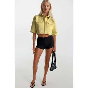 Chemise en lin à manches courtes et détail à volants - Marron - Marron - Product Image 2