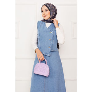 Conjunto de Dos Piezas de Mezclilla Azul Claro Asimétrico: Chaleco y Falda, Top Corto Vintage de Manga Larga con Botones, Lavable, Estilo Urbano para Fiesta - Product Image 2