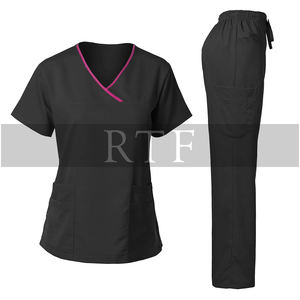Women's Stretch Scrub Set , Medical Uniform With Contrast Binding Top and Pants b by <b>Raw</b> to Fine - Product Image 2