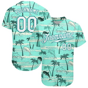 Directo Ommiz Industry Ropa deportiva auténtica Custom Teal White-Teal Diseño de patrón 3D Hawaii Palmeras Auténtica camiseta de béisbol - Product Image 1