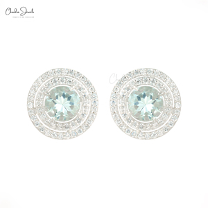 New Collection <b>Top</b> Quality Natural Aquamarine & Cubic Zircon Gemstone Round Studs 925 Sterling Silver <b>Earrings</b> Jewelry Wholesale - Product Image 1