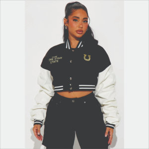 Women's Premium Quality 100% Wool Quilted Varsity Jacket Crop <b>Slim</b> Custom Logo Embroidery Black Button Oversized Look Sheep Skin - Product Image 6