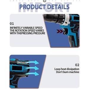 21V Cordless Drill <b>Brush</b> Motor Keyless Chuck Variable Speed 32mm Drilling <b>Power</b> Drill with Case and Bits - Product Image 4