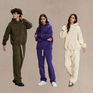 Ensemble Sweat à capuche et pantalon de survêtement à épaules tombantes et à logo personnalisé de haute qualité coupé et cousu - Product Image 2