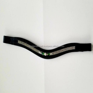 Perle verte personnalisée et cristaux clairs chaîne Bling décorative incrustée canal vide bande de front de cheval en cuir en tailles Cob complètes - Product Image 4