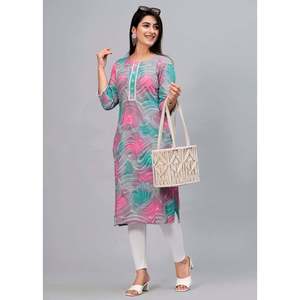 Kurta Casual Recta Rosa y Turquesa para Mujer, Tela Popelina Transpirable con Estampado Digital - Product Image 6
