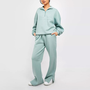 Wholesale Oversized Women’s Sweatshirt & Trouser Tracksuit <b>Set</b> – Half Zip Gym Sweat Suit for Women New Arrival - Product Image 1