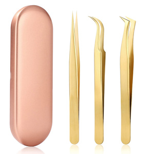 Ensemble de pinces à extensions de cils en acier inoxydable avec étiquette personnalisée, haute qualité, prise parfaite, accessoires d'instruments de beauté - Product Image 1