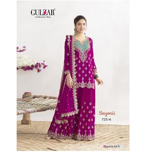 Traje Salwar Chinon Sayoni de la Mejor Calidad con Bordado de Cordones y Lentejuelas, Trabajo de Hilo Múltiple para Mujer, Uso en Fiestas - Product Image 1