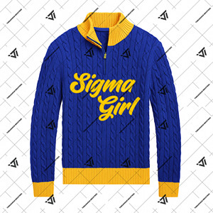 Suéter de algodón de punto con cremallera bordado de ropa de hermandad griega Sigma Gamma Rho personalizada - Product Image 1