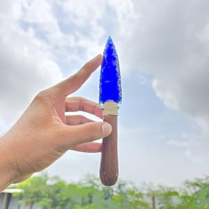 Blue Obsidian Gemstone <b>Carved</b> Arrowhead <b>Knife</b> Handmade Premium Quality Portable Altar Home Decor Khambhat India Muntaha Agate - Product Image 4