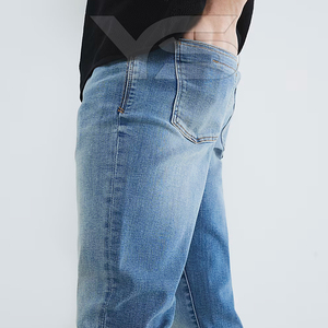 กางเกงยีนส์ขาตรงแบบลำลองสำหรับฤดูหนาว/ฤดูใบไม้ผลิผ้าคอตตอนระบายอากาศได้มีซิปสีทึบ - Product Image 3