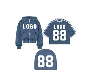 Sudadera con Capucha de Algodón para Hombre, Diseño Cuadrado, Letras con Pedrería, Bolsillo, Estilo Gorro Grueso, Personalizable, Elegante - Product Image 3