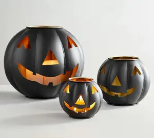 Halloween Dekorationen Outdoor Scary Mattschwarz Kürbis form Metall Kerzenhalter Hochwertige Gold und Schwarz Kerzen laterne