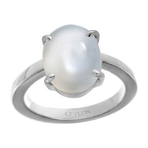 Anillo Geométrico de Piedra Lunar con Baño de Rodio para Uso Diario Romántico - Product Image 1