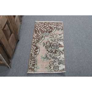 1.5x2.9 ft Rug, Turkish Rug, Vintage <b>Brown</b> <b>Wool</b> Plants & trees Rug - Product Image 1
