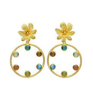Nouvelle arrivée Flower Head Multi Gemstone Dangle Earring - Product Image 1