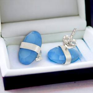 <b>Emerald</b> Cut Earring 925 Sterling Silver Natural Chalcedony Gemstone Oval Shape <b>Stud</b> Earrings Handmade Jewelry Wholesale Supplier - Product Image 2