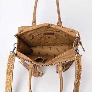 Handmade Custom Tooled Western Cowgirl Suede Tote Bag for Women Featuring Vegetable Tanned Cowhide and Leather Strap - Product Image 5
