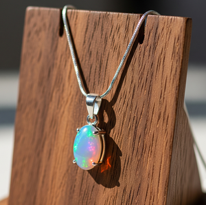 Pendentif bohème en forme de goutte, opale éthiopienne de qualité naturelle, pierre de cristal de guérison, serti de rhodium, tendance - Product Image 6