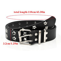 Ceinture en cuir PU à rivets étoiles, style gothique, avec double boucle en acier, pour homme et femme, mode décontractée, ceinture décorative pour jeans
