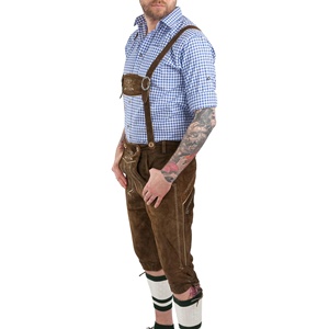 Nuevos pantalones cortos de cuero Trachten Oktoberfest para hombre, pantalones cortos bávaros de alta calidad en piel de vaca genuina, estilo kneibund. - Product Image 2