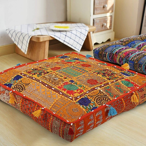 Indian Handmade Vintage Cotton Patchwork Floor <b>Cushion</b> Cover Sitting <b>Chair</b> Colorful Embroidered Square Pouf Throw Pillow Dog Bed - Product Image 3