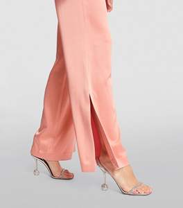 2025 nuevo último diseño Color liso Rosa Color terciopelo Material Zip Fly pantalones de pierna ancha para mujer - Product Image 5