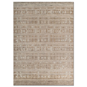 พรมขนสัตว์ถักมือสีเบจและสีน้ำตาลลายเรขาคณิต พรมปูพื้นปอกระเจาสำหรับตกแต่งห้องนั่งเล่น รุ่น Re-1595 ขนาดใหญ่ - Product Image 1