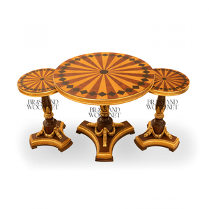 Juego de Mesa Redonda de Madera Clásica de Lujo con Base Dorada - Product Image 1