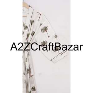 Bata Larga Hecha a Mano en India, 100% Algodón, Cuello en V, Estampado Floral, Cierre con Cinturón, para Mujer, Ropa de Dormir Informal, Vestido de Fiesta, Transpirable - Product Image 4