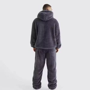 Customized Solid Winter Casual Waterproof Furry <b>Sherpa</b> Beige <b>Hoodie</b> Pocket Design Factory Made Latest Design Embossed Teddy - Product Image 2