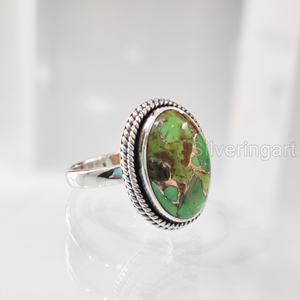Bague Femme Naturel Vert Cuivre Turquoise Pierre Précieuse Décembre Pierre De Naissance Simple Bande Bijoux Faits À La Main 925 Bague En Argent Sterling - Product Image 1