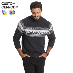 Pull d'hiver personnalisé pour homme à manches longues en maille jacquard géométrique unie, à séchage rapide, respirant, anti-plis et biologique - Product Image 1