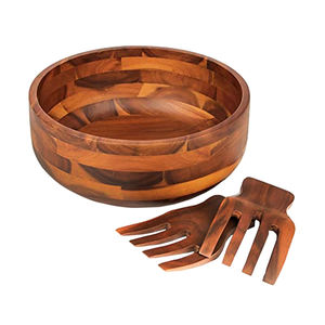 Cuenco para servir palomitas de maíz de primera calidad, Color marrón para mesa, cuenco de madera decorativo de forma redonda con cucharas - Product Image 4