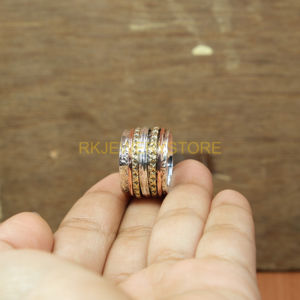 Multi Band Spinner <b>Ring</b> 925 <b>Sterling</b> <b>Silver</b> with Copper & Brass Textured Handmade Boho <b>Ring</b> Spinner <b>Ring</b> <b>Fidget</b> <b>Ring</b> Meditation - Product Image 3