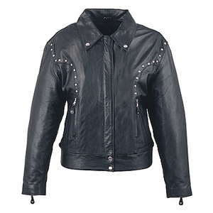 Chaqueta de moto de cuero genuino para mujer de invierno con acabado de algodón relleno negro - Product Image 3
