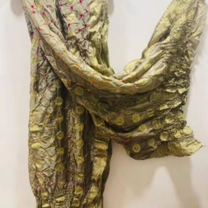 Yellow Mustered Bandhani Banarasi Dupatta Pure Silk Georgette Traditional Scarf <b>Shawl</b> with Bandhej Design for Stole/<b>Wrap</b> - Product Image 1