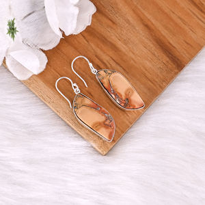 Boucles d'oreilles pendantes classiques en jaspe Malinga, plaquées argent, en laiton, style tendance, pour femmes chrétiennes, pour les fêtes et les mariages - Product Image 2