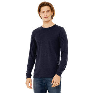 T-shirt à manches longues bleu marine chiné: coton peigné 52% Airlume, 48% poly pour un confort classique - Product Image 2