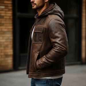 Rugged <b>Men</b> Genuine Cow Skin Leather Jacket Waterproof Quick Dry Breathable Eco-Friendly Winter Front Customizable Wholesale - Product Image 4