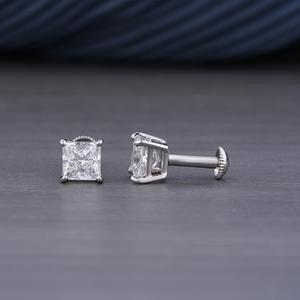 Boucles d'oreilles clous 2 TCW, diamant de laboratoire taille princesse, or blanc plaqué rhodium, sertissage clos, certifié IGI, cadeau pour femme - Product Image 2