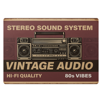 Panneau décoratif mural vintage en aluminium style Art Déco, système audio stéréo rétro Boombox, ambiance années 80, découpé et gaufré, pour mariage et anniversaire