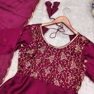 Elegante traje Anarkali bordado estilo Bollywood, hilo de oro vino, Ropa Étnica festiva para fiesta de mujer, boda, incluyendo - Product Image 5