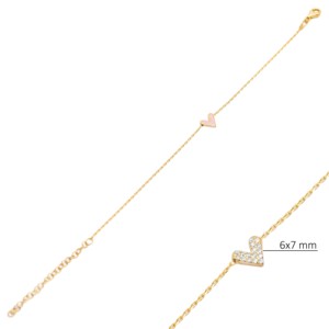Pink Enamel Zircon Double Sided Heart Shape <b>Charm</b> Bracelet Turkish Handmade Rhodium Plated 925 Sterling Silver Women's Jewelry - Product Image 4