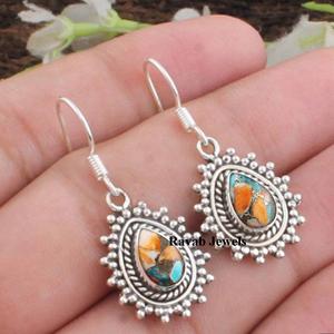 2025 boucles d'oreilles à la mode en argent sterling 925 du fabricant 6x8mm huître épineuse cuivre Turquoise plaqué rhodium pour les mariages - Product Image 4